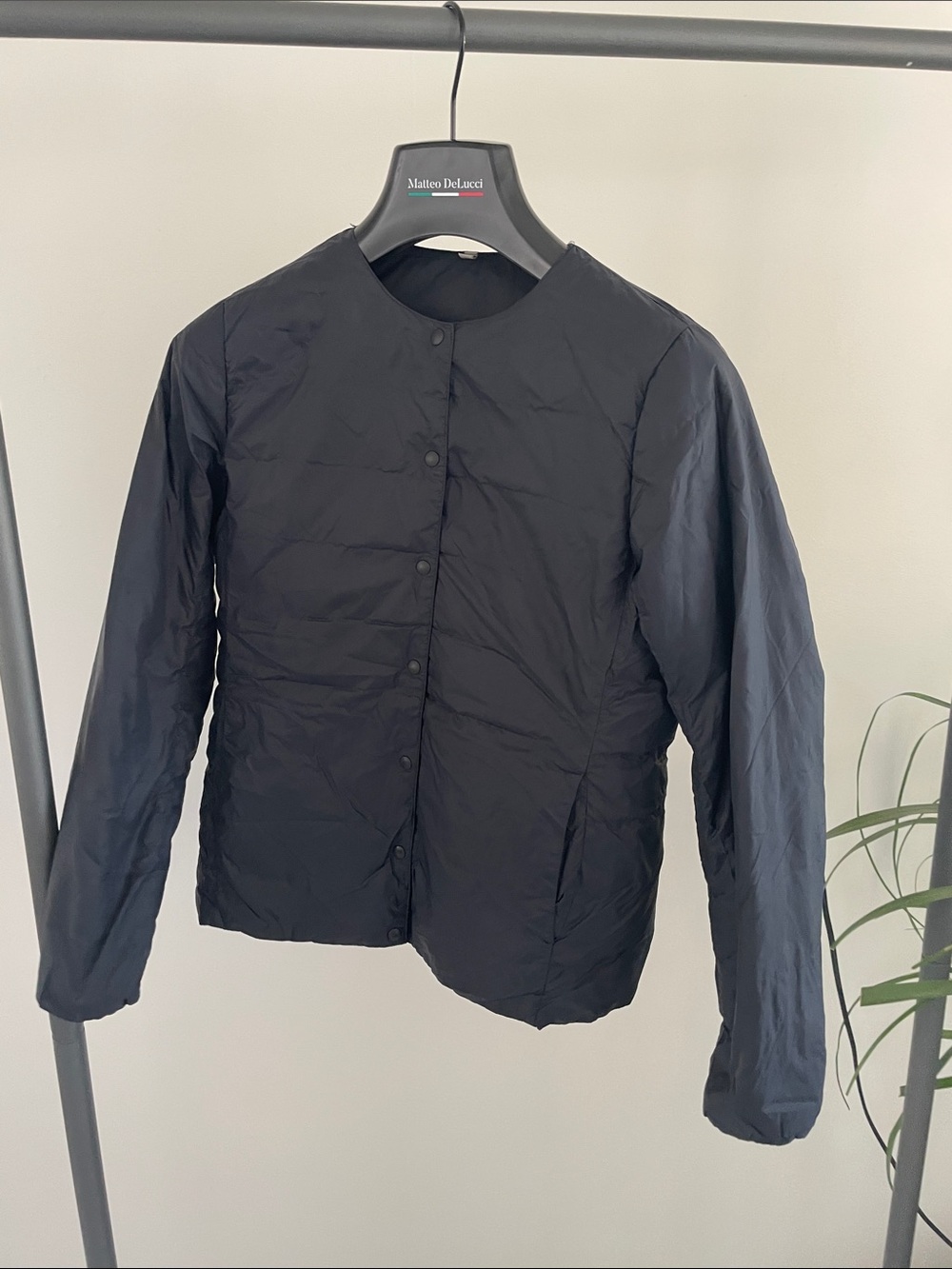 Muji Women's Lightweight Down Collarless Jacket- Navy